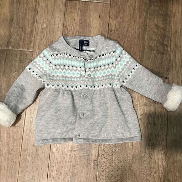 Baby 6-12 month Janie and Jack button sweater with fur cuff - Picture 2 of 4